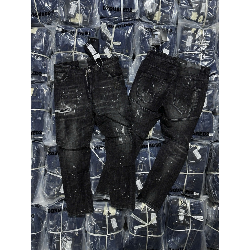 Quần Jean Nam Mã D2-BK01 Bản Biker Khoá Lệch Wash Rách, Vảy Sơn Chất Jean Dày Dặn Co Dãn From Thể Th
