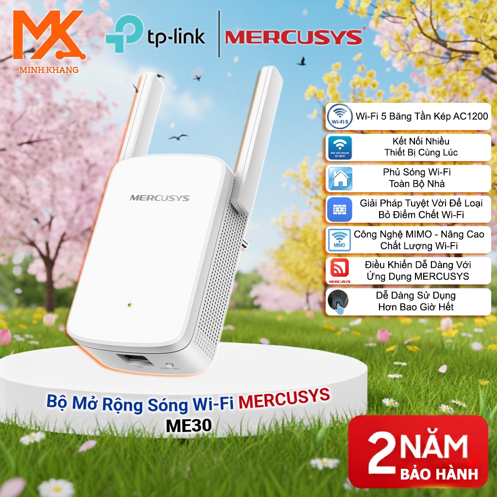 Mercusys ME30 AC1200 WiFi Extender – Bộ Mở Rộng Sóng WiFi Tốc Độ Cao 1200Mbps