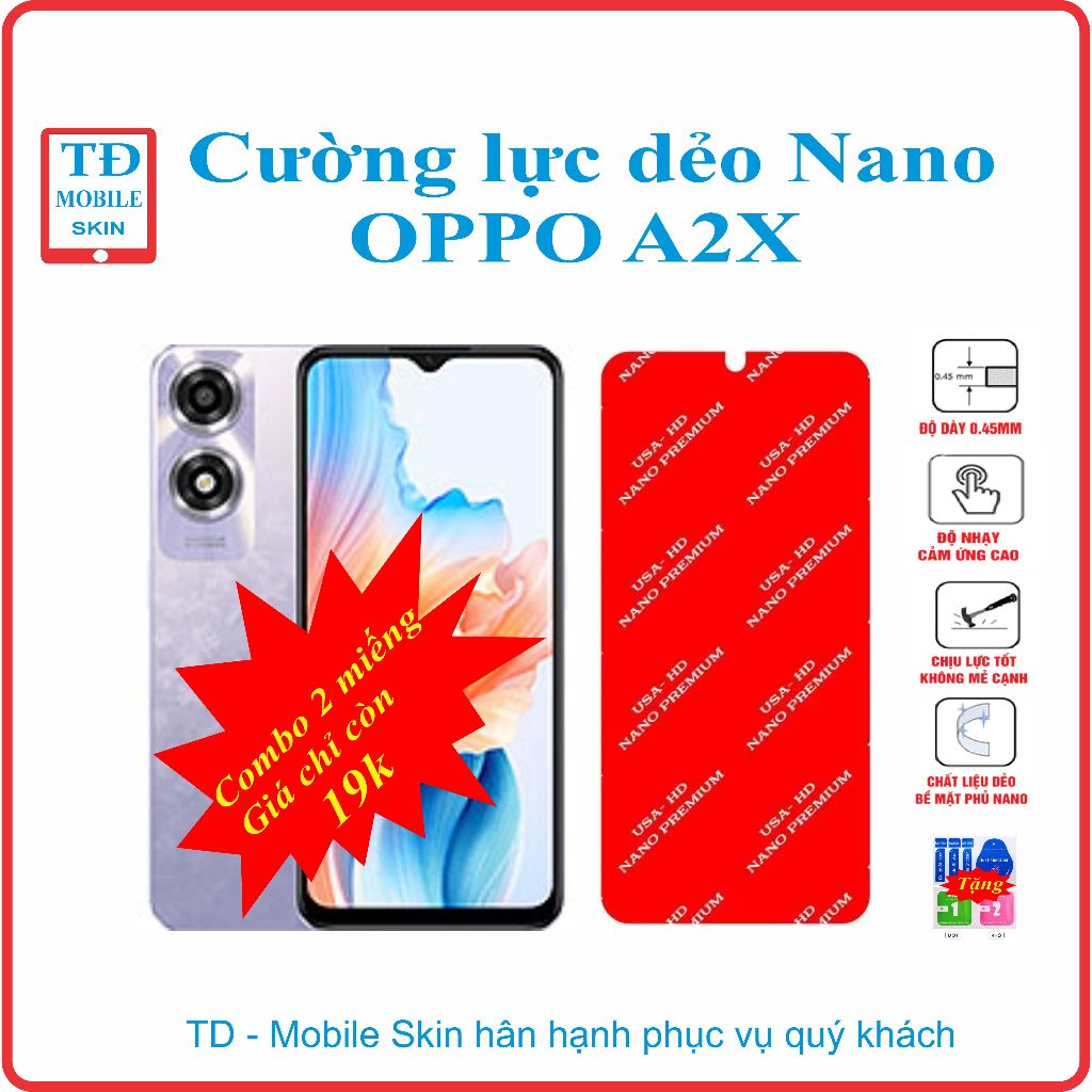 Cường lực dẻo bảo vệ màn hình điện thoại OPPO A2X