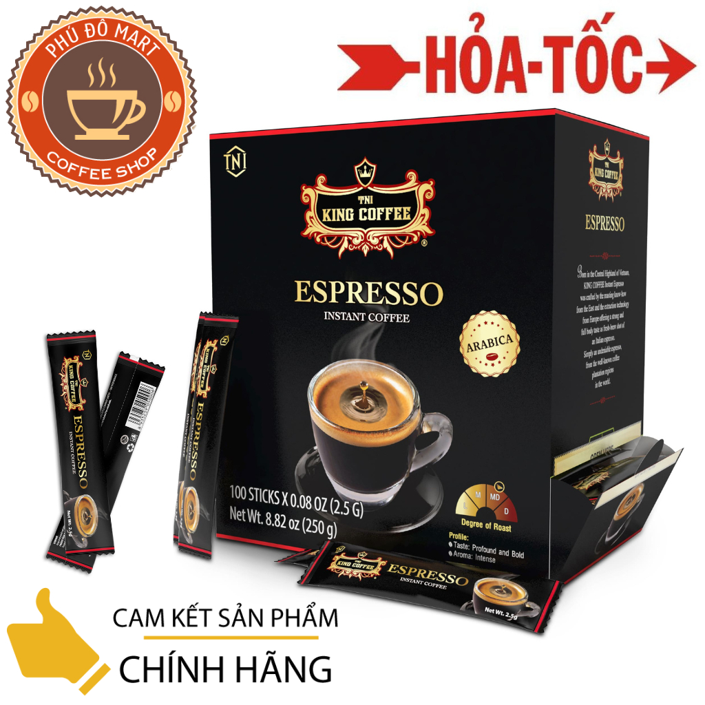 (Date :12/2027) Cà Phê Hoà Tan Đen King Coffee Espresso Instant Box 100 Sticks * 2.5g