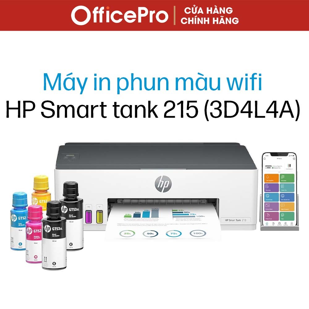 Máy in phun màu wifi HP Smart Tank 215 Printer (3D4L4A)