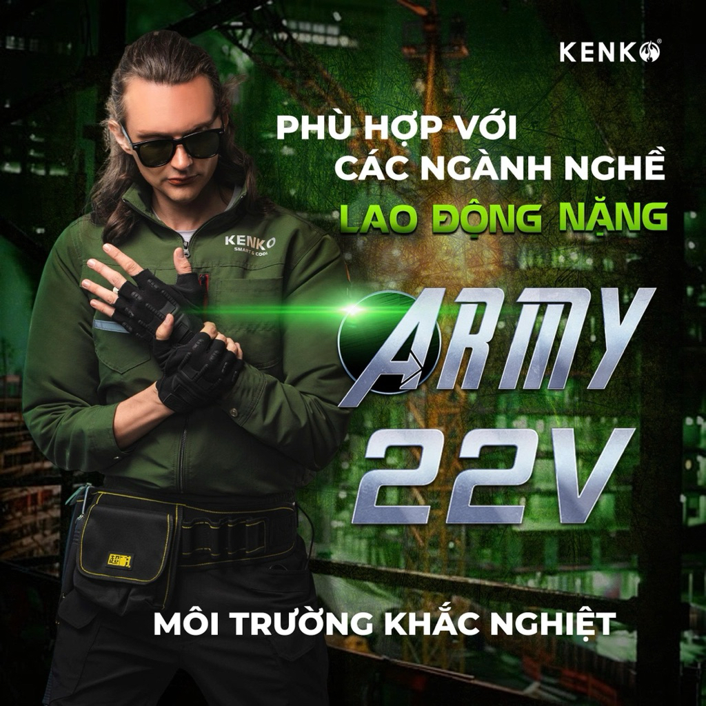 Bộ áo điều hoà Kenko Army 22V, pin siêu nhỏ gọn, sd liên tục từ 8-18h. Bảo hành 12 tháng