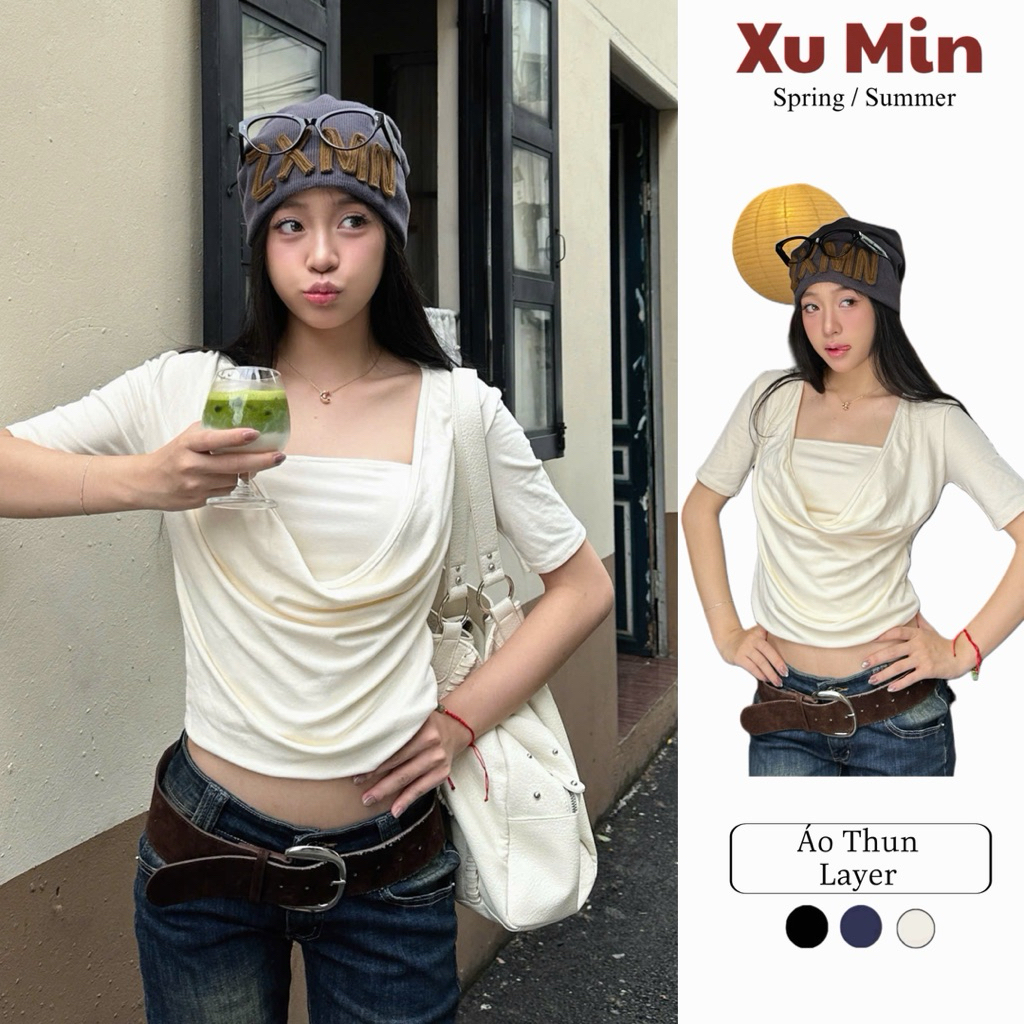 ( Áo Liền) Áo Thun Layer Xu Min Min Chất Cotton Zip Layer 2 Lớp Đặc Sắc