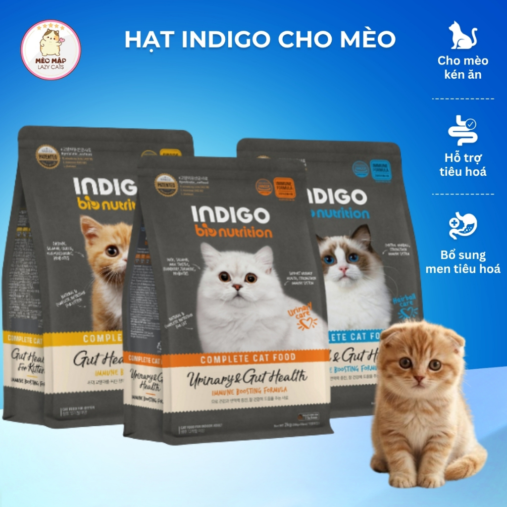 Hạt cho mèo INDIGO 400g-2kg Indigo tiêu búi lông, tiết niệu, mèo con - hairball, urinary, kitten
