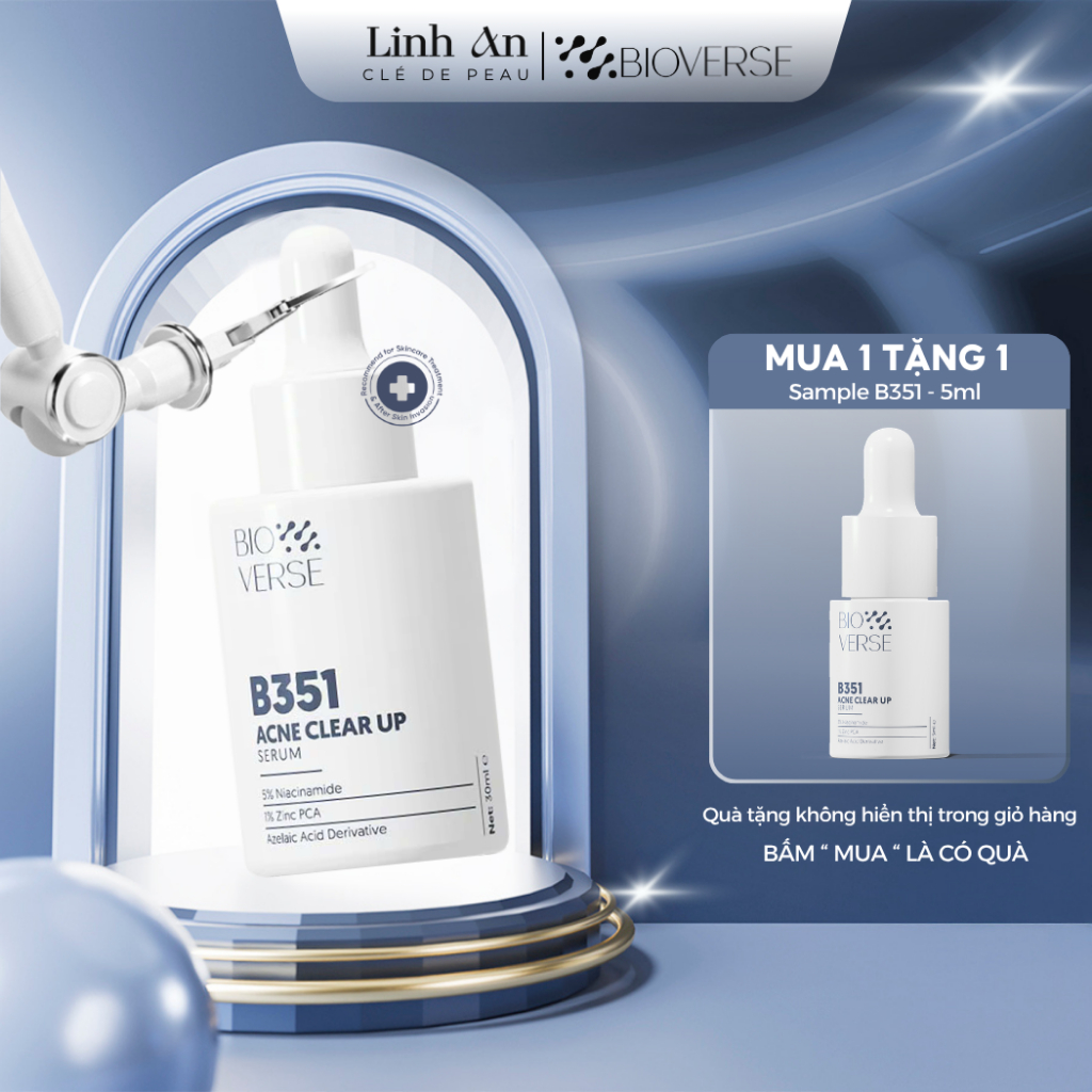 Tinh Chất Niacinamide 5% + Zinc 1% Hỗ Trợ Mụn Bioverse B351 Acne Clear Up Serum 30ml