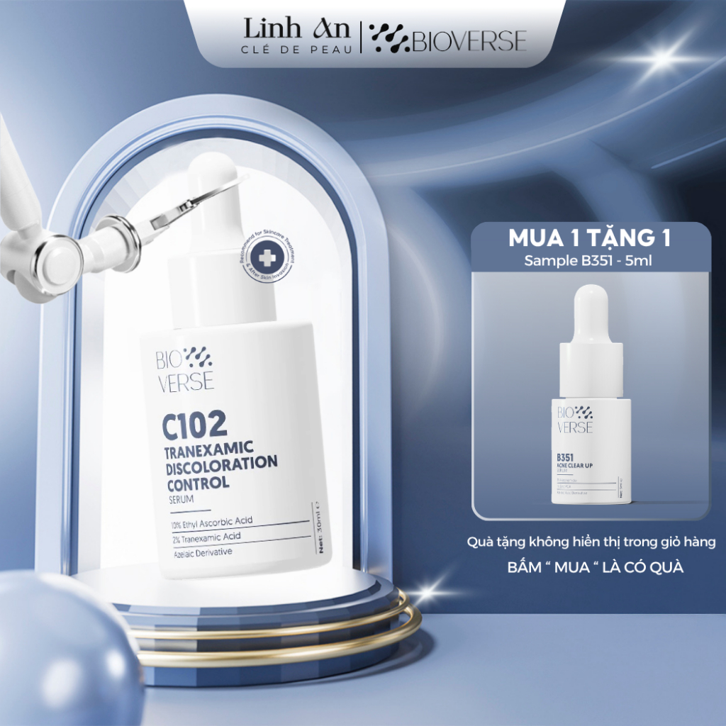 Tinh chất C102 Mờ thâm đỏ & Chống oxy hóa Bioverse C102 Tranexamic Discoloration Control Serum 30ml