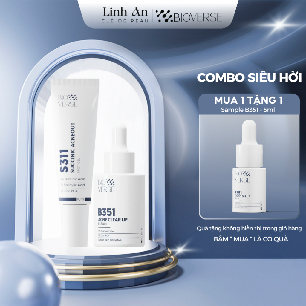 Bioverse Combo Da Mụn S311 Succinic Acneout 10ml & B351 Acne Clear Up Serum 30ml