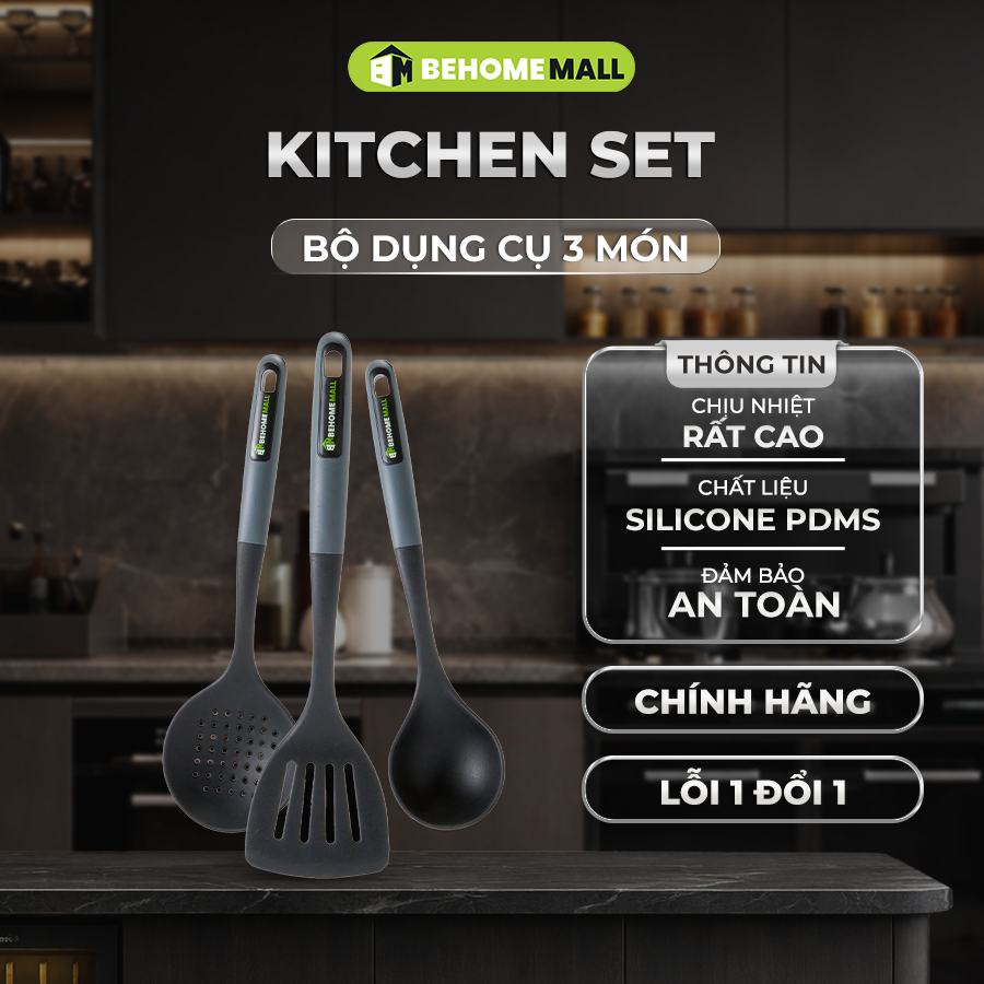 Bộ Dụng Cụ Nhà Bếp 6 Món Kèm Giá Treo Cao Cấp Silicone PDMS BehomeMall - Kitchen Set Chịu Nhiệt Cao