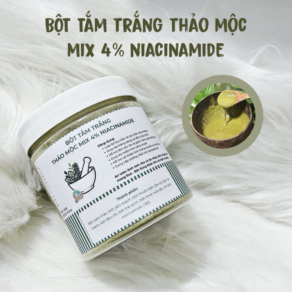 BỘT THẢO MỘC MIX 4% NIACINAMIDE | Bột Tắm Trắng da, hỗ trợ làm đều màu và detox làn da | 400g