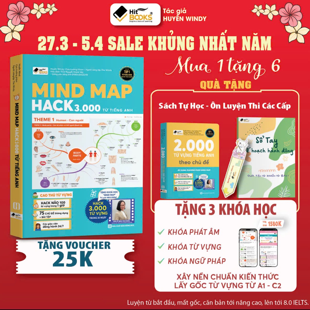 Sách - MIND MAP Hack 3000 Từ Vựng Tiếng Anh - TẶNG KÈM KHOÁ HỌC HITBOOKS