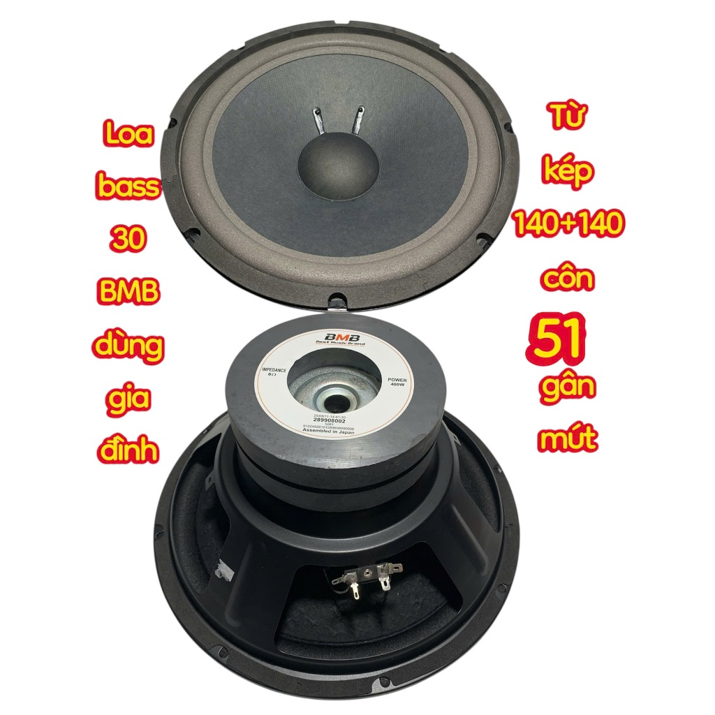 Loa bass 30 BMB - giá 1 cái - từ kép 140+140mm côn 51 gân mút