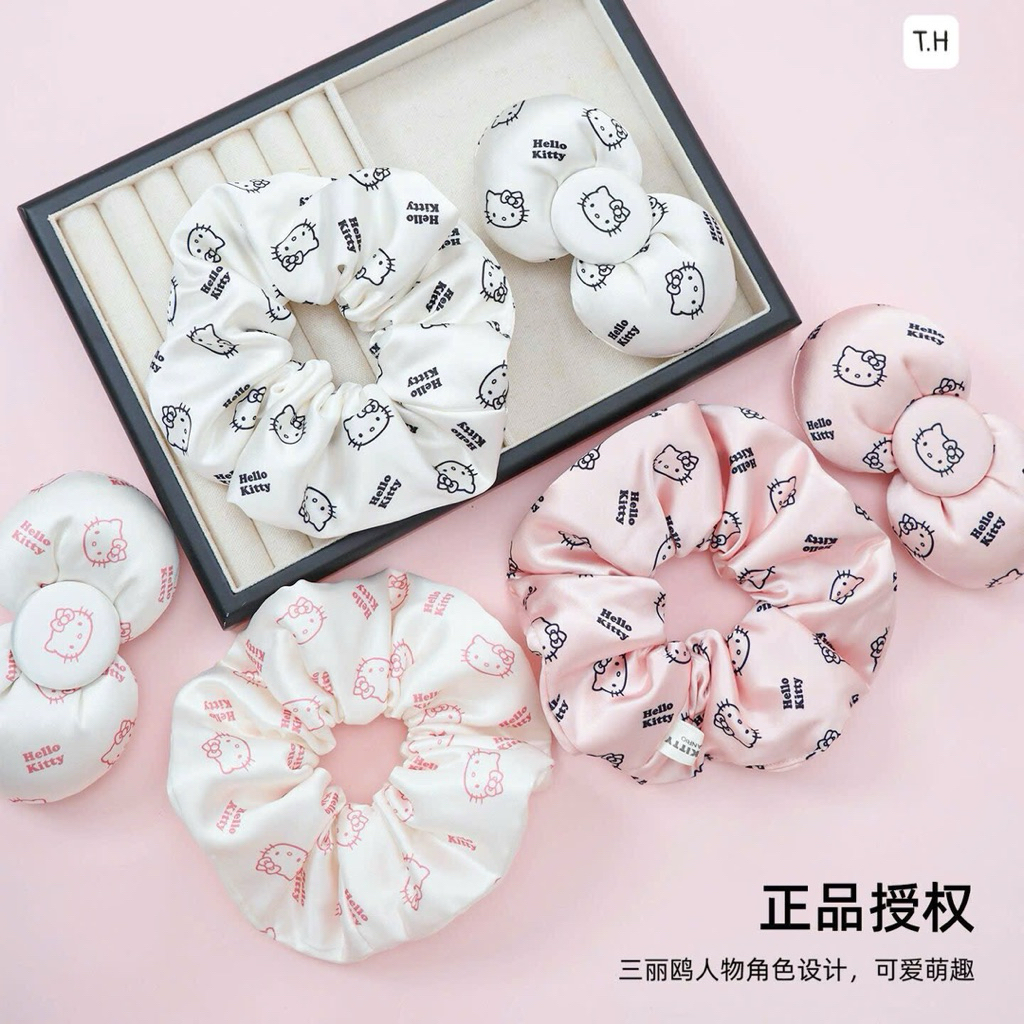 Scrunchies Cột Tóc Vải Phồng Hello Kitty Dễ Thương