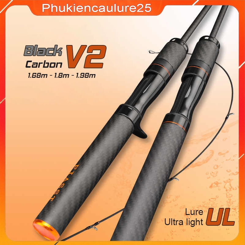 Cần câu lure UL Black v2 cán carbon, có tiếng Click khi xoáy chốt máy câu, ngọn đặc siêu dẻo