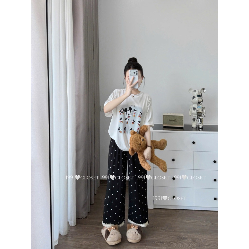 Set Áo Thun In hình Mickey Kèm Quần Chấm Bi HT • Melanie Boutique