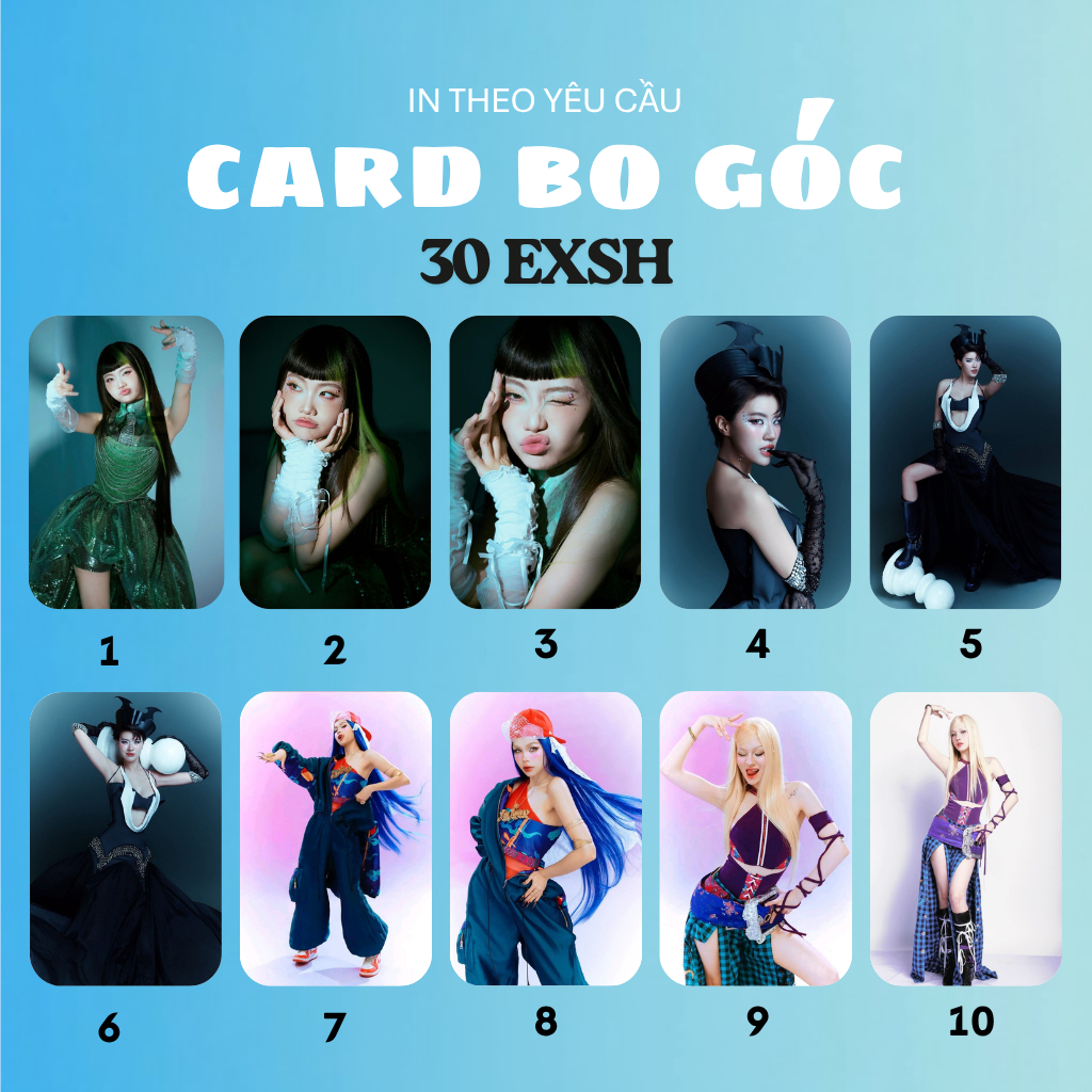 Card bo góc EXSH, photocard EXSH Phương Mỹ Chi, Bích Phương, Ly Han - In 2 mặt, In theo yêu cầu