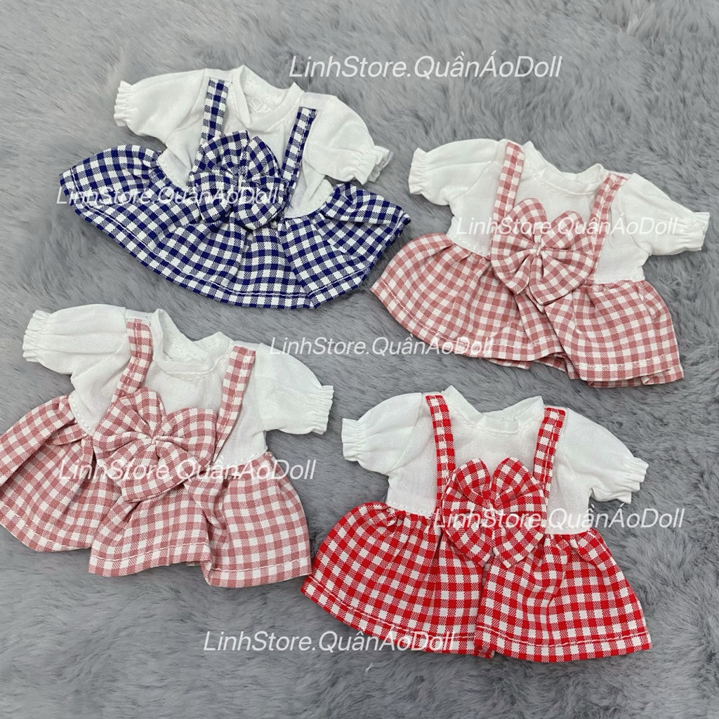 [Quần áo búp bê] ĐẦM XOÈ NƠ CARO BÉ GÁI DOLL 5IN