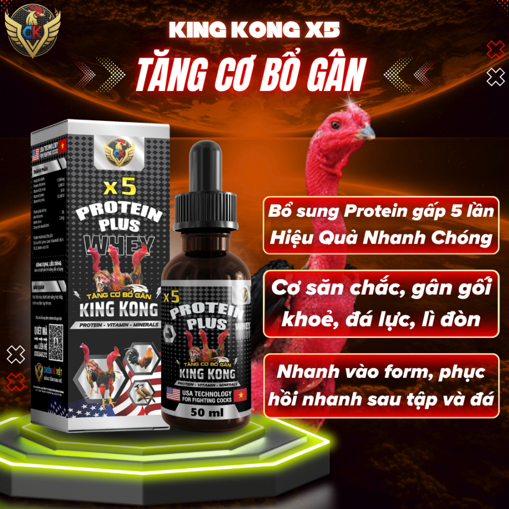 [SIÊU PHẨM] Tăng cơ bổ gân Kingkong x5 cho gà đá, gà chọi phát triển thể lực và cơ bắp toàn diện