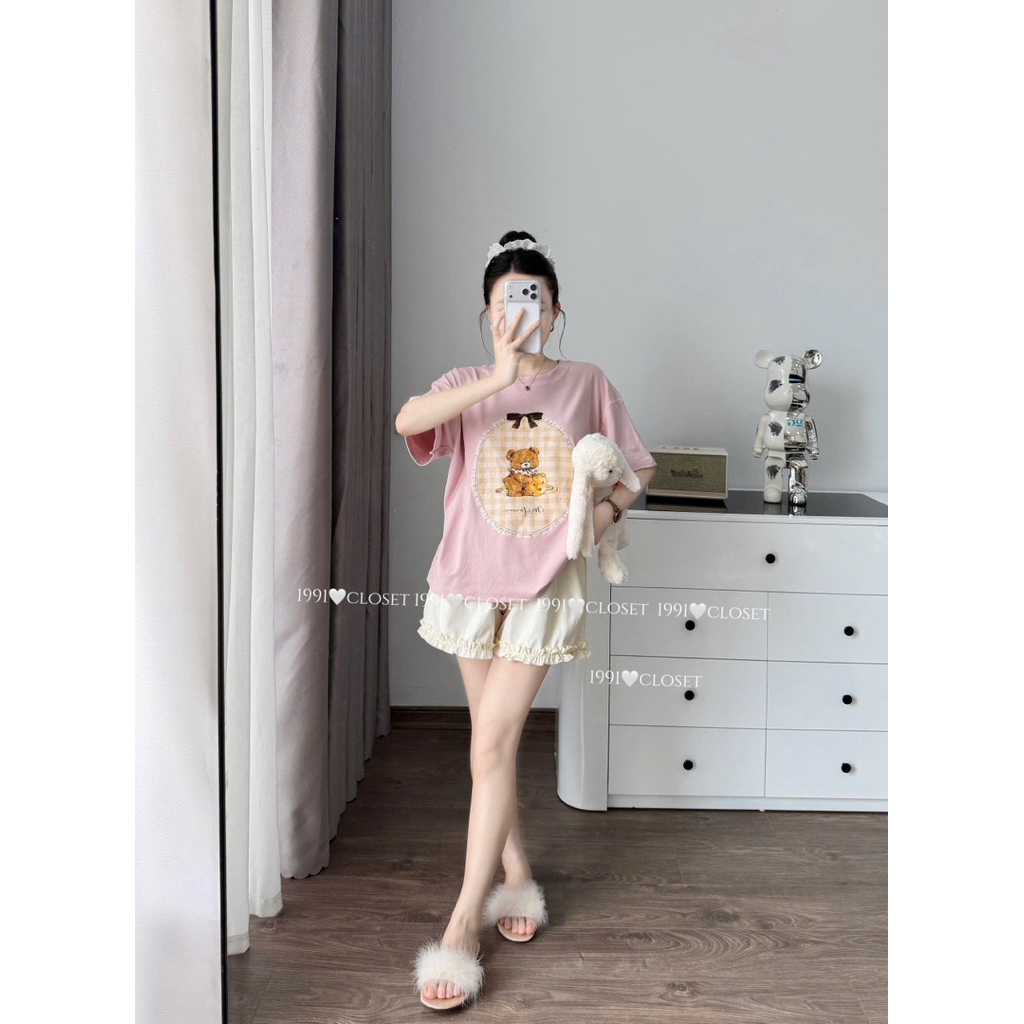 Set Áo Thun In Hình Gấu Kèm Quần HT • Melanie Boutique