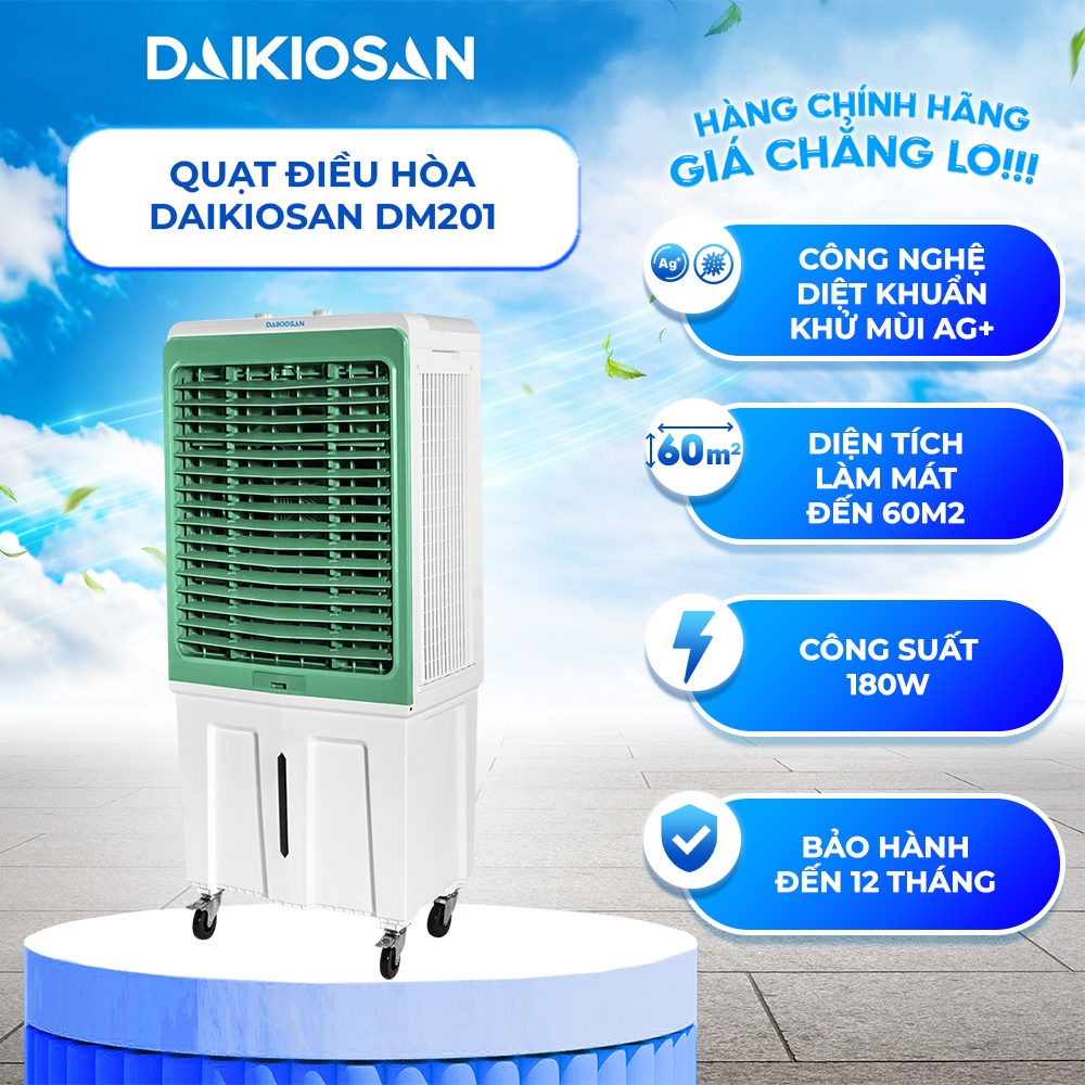 Quạt điều hoà Daikiosan DM201 180W Trưng bày Đẹp 99% Sử dụng công nghệ diệt khuẩn Ag bình chứa 80 lí