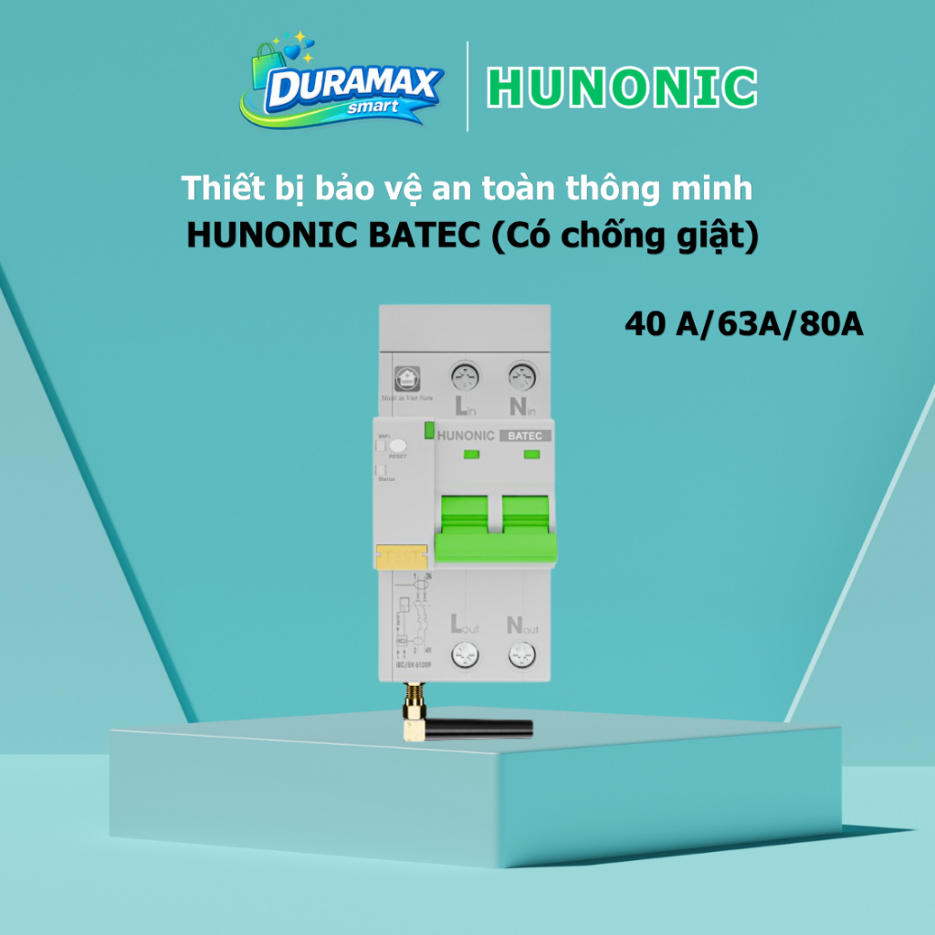 Aptomat Wifi Chống Giật Thông Minh Hunonic Batec, Thiết Bị Bảo Vệ An Toàn Điện