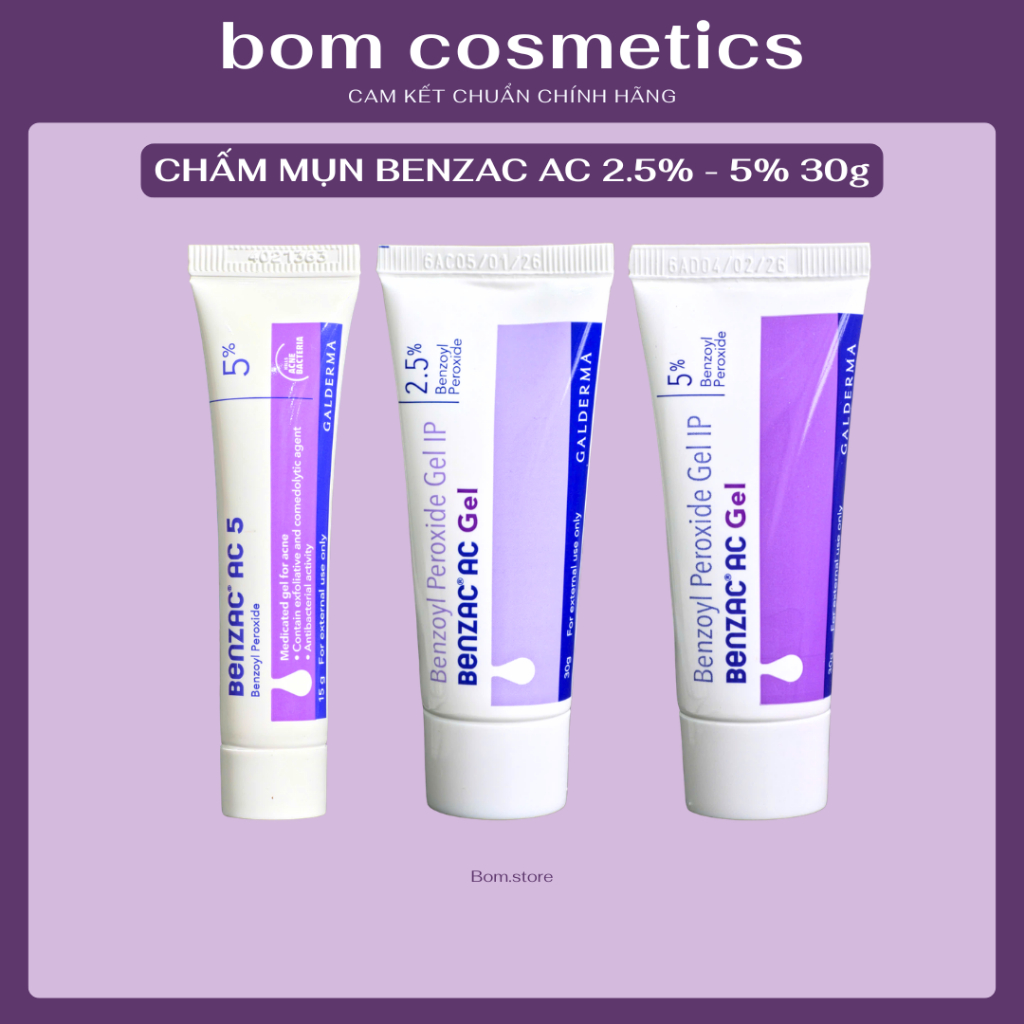 Gel chấm mụn Benzac AC 5% 2.5% Benzoyl Peroxide gel chấm mụn viêm mụn sưng đỏ