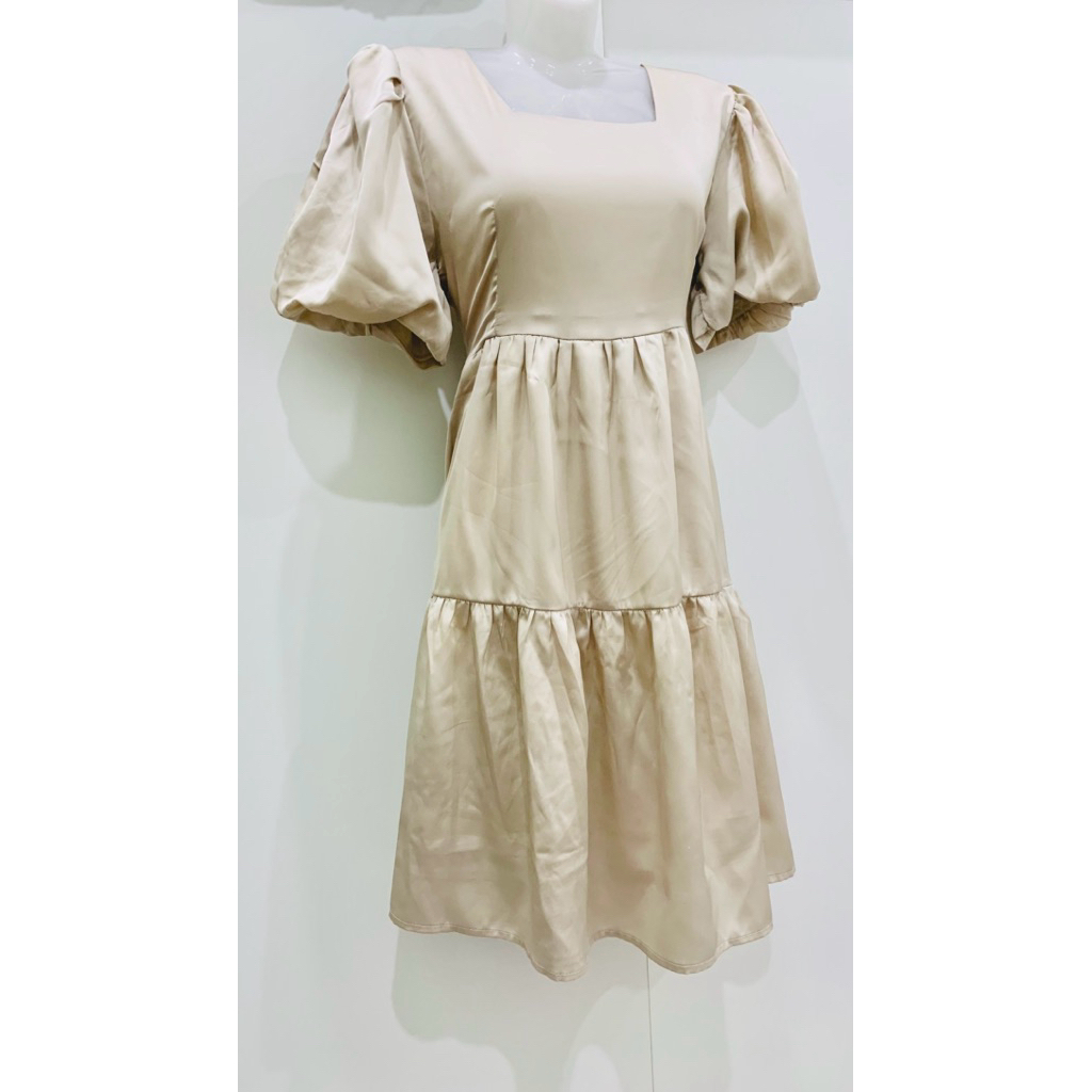 💐👑♻️[✨Newly Items]Designed 💃🏻 Minimal Luxe Puff Sleeve Satin Dress [🎀SONRISA’s MARCH 2️⃣0️⃣2️⃣6️⃣🎇🐎🎆