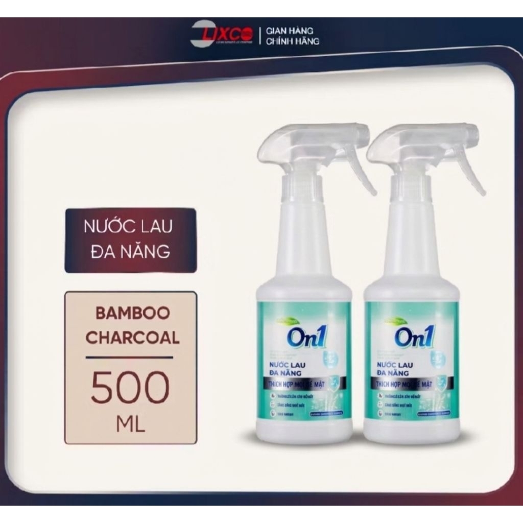 Combo 2 chai nước lau đa năng On1 DN500 hương Bambo charcoalchai 500ml giúp sạch nhanh bề mặt, sáng 