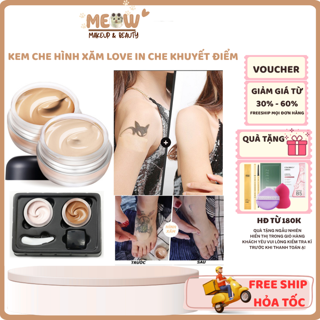 Kem Che Hình Xăm LOVE IN Che Khuyết Điểm Hoàn Hảo, Lâu Trôi Chống Thấm Nước | MEOW MAKEUP