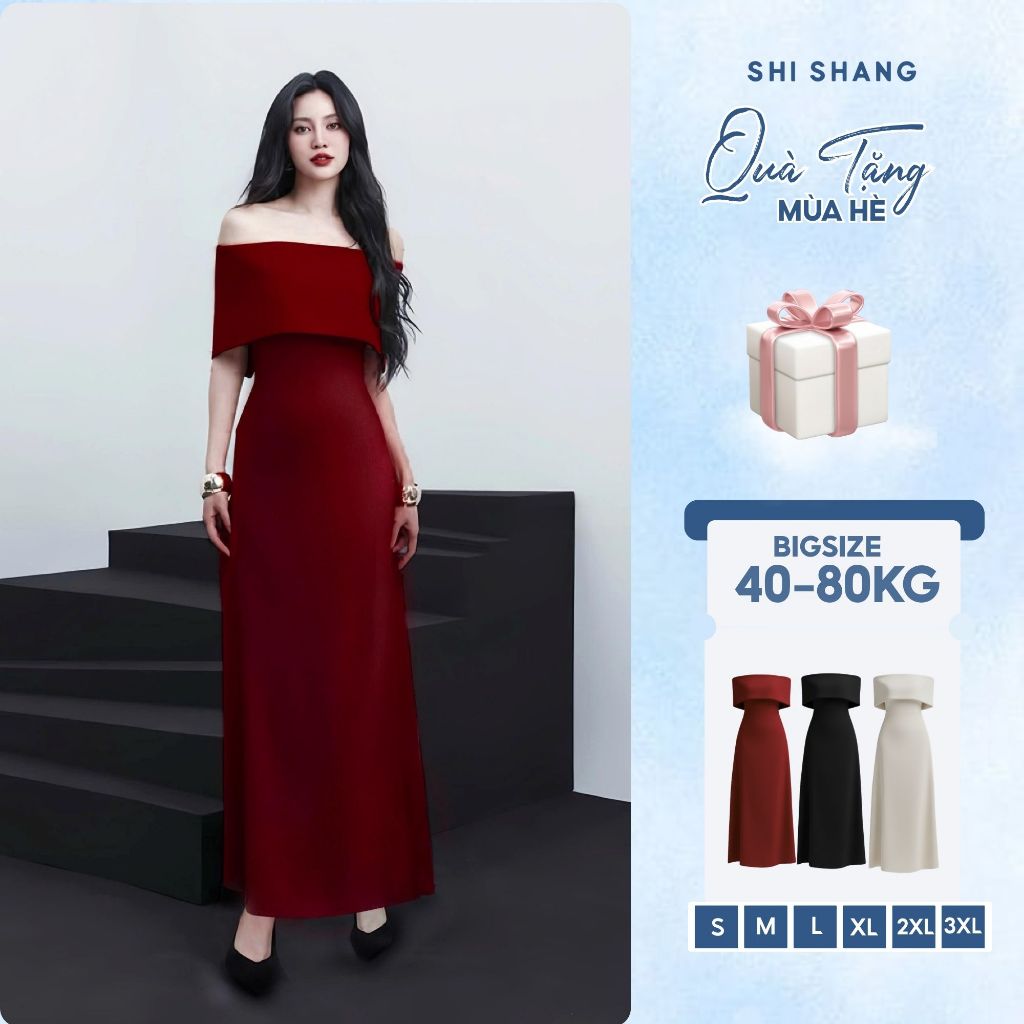 Váy đầm cup xoè dáng dài kèm bản trễ vai mặc 4 KIỂU, đầm dự tiệc cao cấp tặng vòng Choker Shi Shang