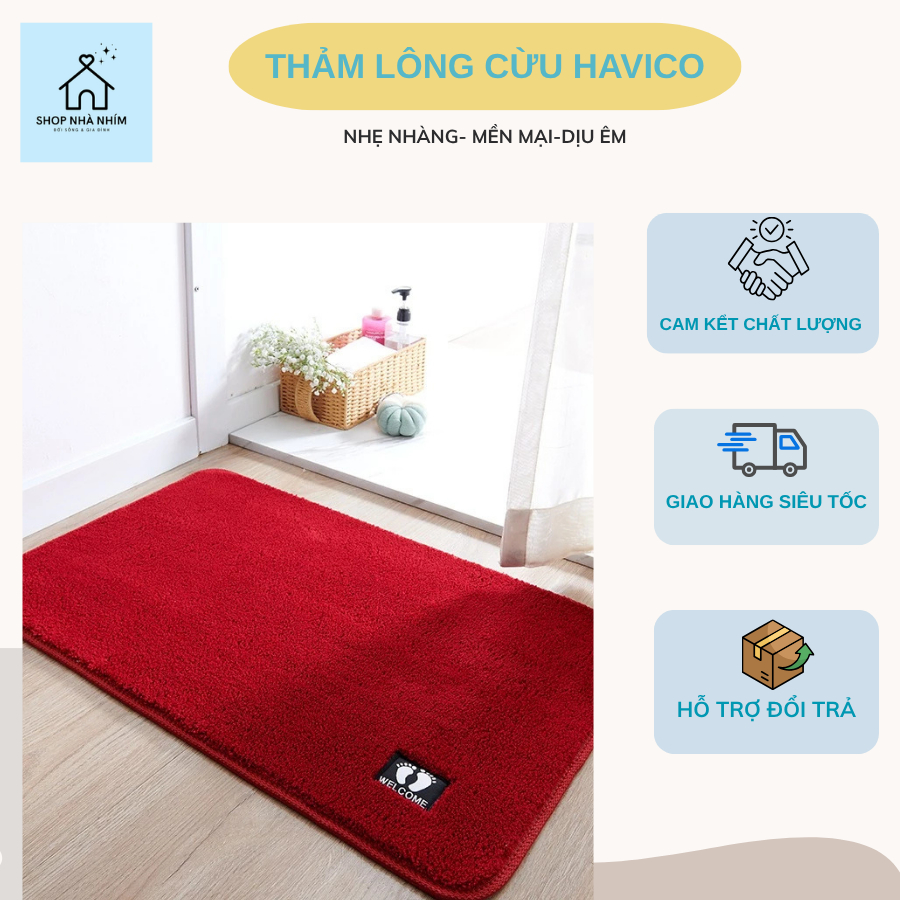 Thảm Lau Chân Lông Cừu Len Mềm Havico Thảm Chùi Chân Siêu Thấm Hút 40x60cm