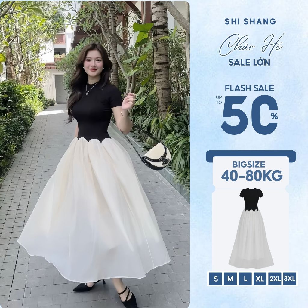 [𝐁𝐞𝐬𝐭 𝐒𝐞𝐥𝐥𝐞𝐫] Váy thiết kế Shi Shang, váy phối tơ xoè uốn sóng có Bigsize