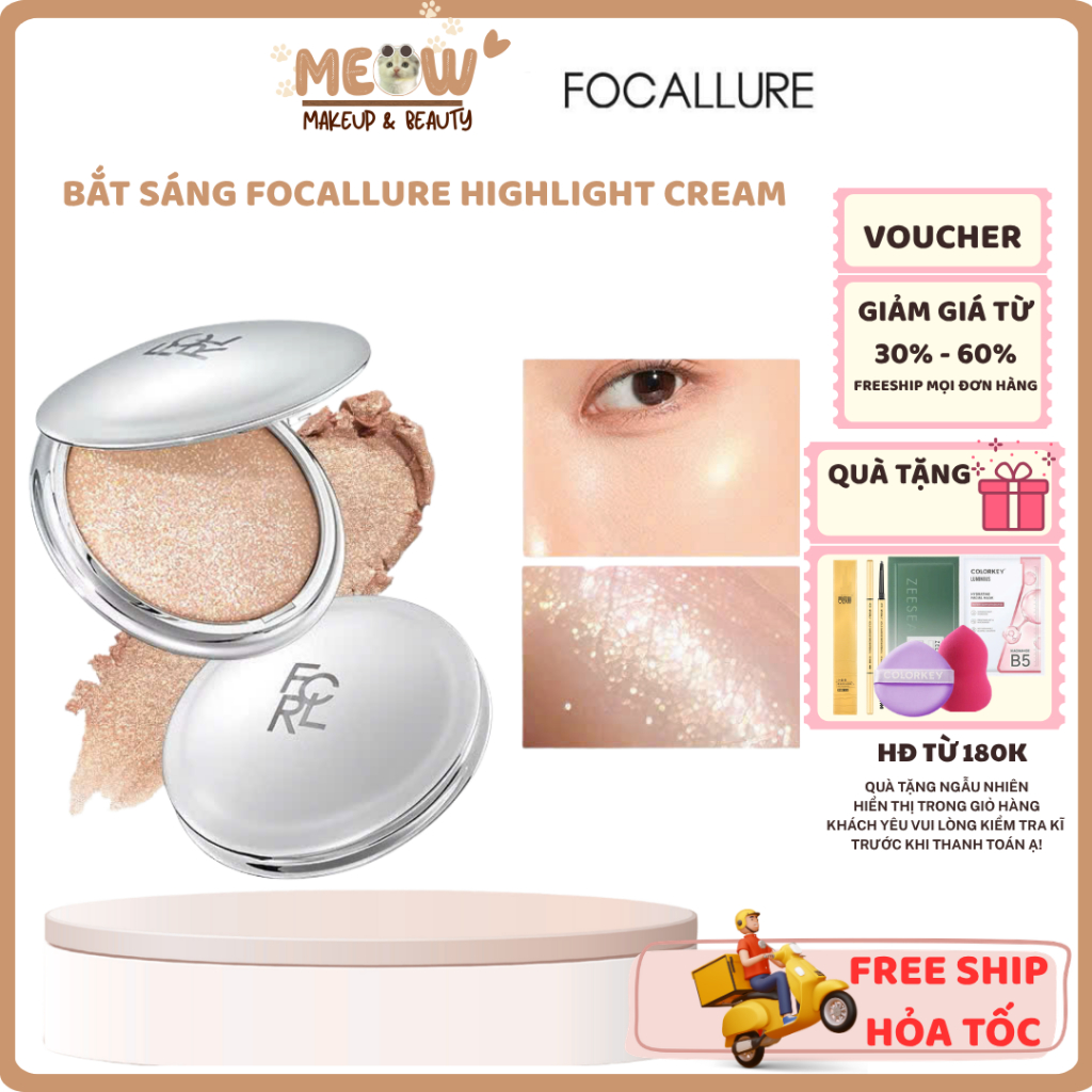 FOCALLURE Nhũ Highlight Cream Ngọc Trai Bắt Sáng, Mềm Mịn Lấp Lánh | MEOW MAKEUP