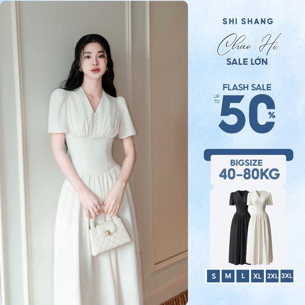 [𝐁𝐚́𝐧 𝐜𝐡ạ𝐲] Đầm Thiết Kế Bigsize, Váy đầm nữ cổ V Shi Shang SIẾT EO tôn dáng