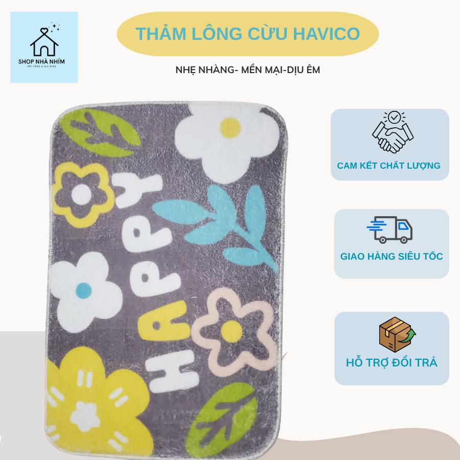 Thảm Lau Chân Lông Cừu, Thảm Chùi Chân Havico - 40cm x 60cm Mẫu Mới Thấm Hút Tốt