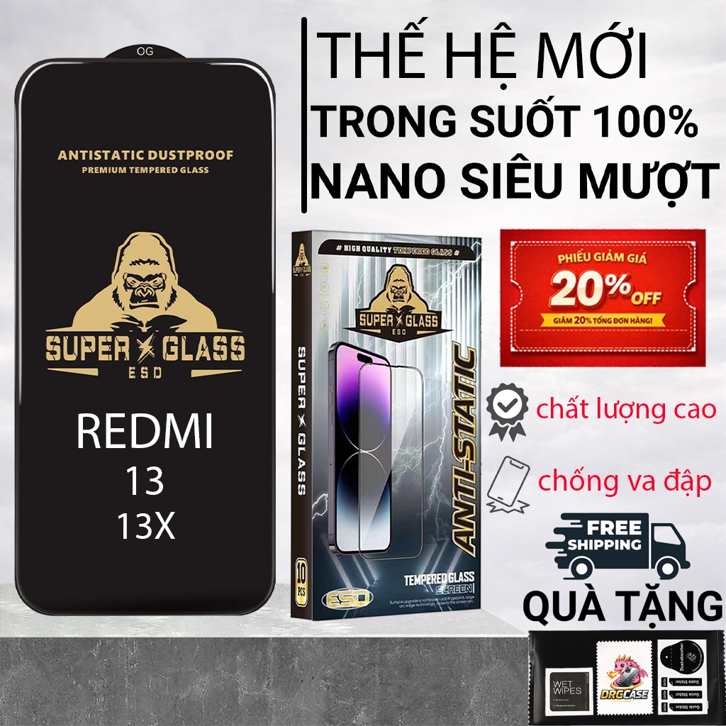 Cường lực Redmi 13, 13x Dragoncase full màn | Miếng kính dán bảo vệ màn hình cho Redmi