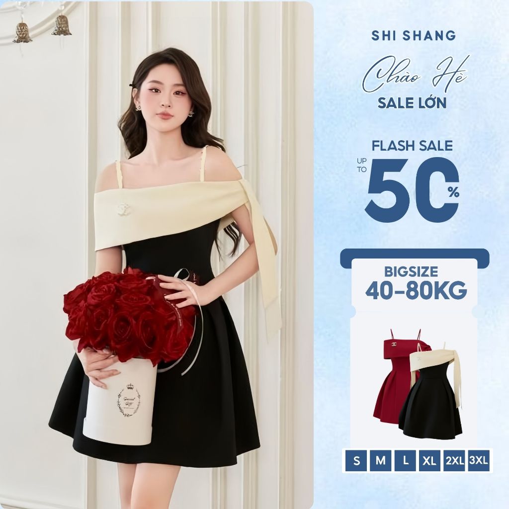 [𝐌𝐮𝐬𝐭 𝐇𝐚𝐯𝐞] Đầm thiết kế Shi Shang, đầm dự tiệc trễ vai buộc nơ dáng xoè thanh lịch, cao cấp