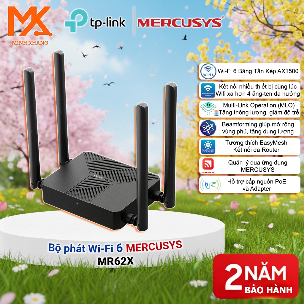 Mercusys MR62X AX1500 – Router WiFi 6 Dual Band, Phủ Sóng Rộng Toàn Nhà