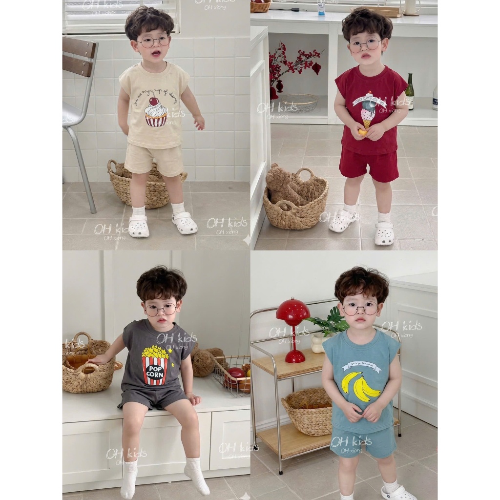 🐻Bộ cộc tay mùa hè in hình cute đáng yêu - Mặc là mê ngay!🐻 ( OH048 )