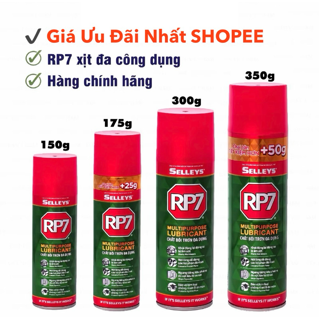 Bộ 3 Chai Lớn RP7 Xịt Chống Rỉ Sét Bôi Trơn 350G CHÍNH HÃNG TẶNG THÊM 50G