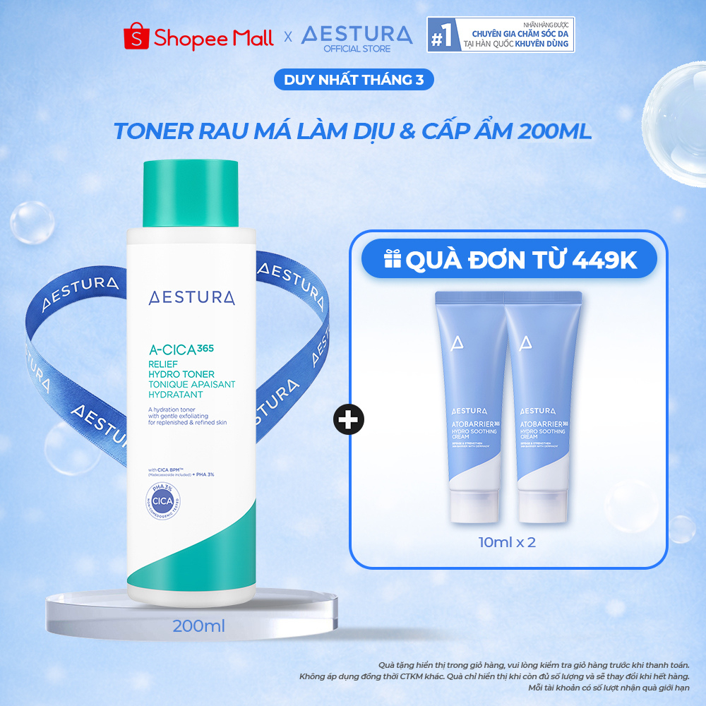 Nước dưỡng làm dịu da AESTURA A-CICA365 HYDRATING RELIEF TONER pH4.5 200ml