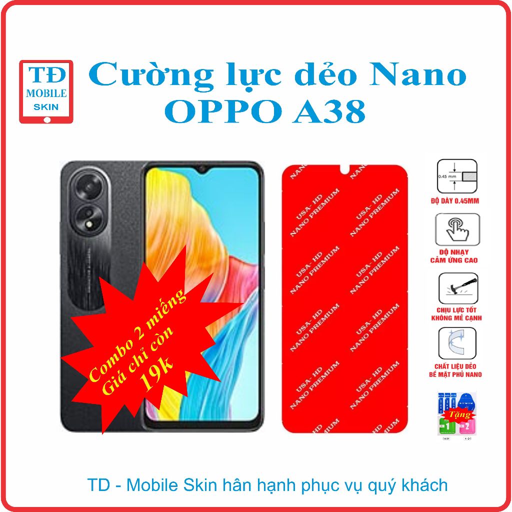 Cường lực dẻo bảo vệ màn hình điện thoại OPPO A38