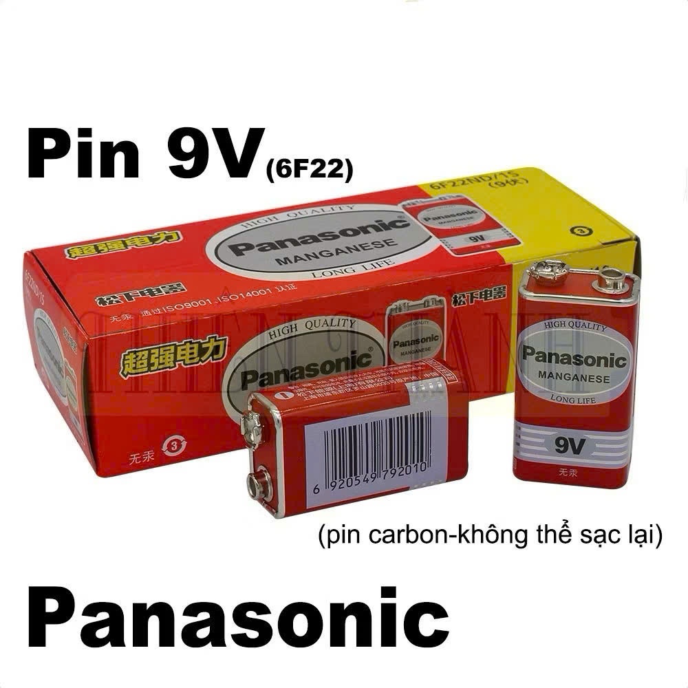( NGUYÊN HỘP 10V) Pin 9V Panasonic,carbon,pin vuông,pin 6F22 cho micro không dây, báo động khói,đồng