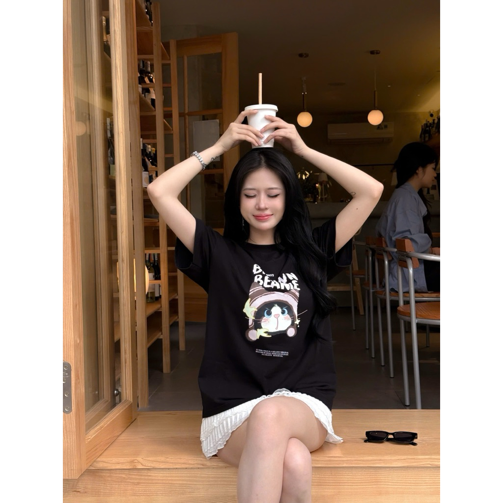 Áo phông cổ tròn cotton giãn cotton Brown Beanie nam nữ unisex By Jolie Jeace Studio