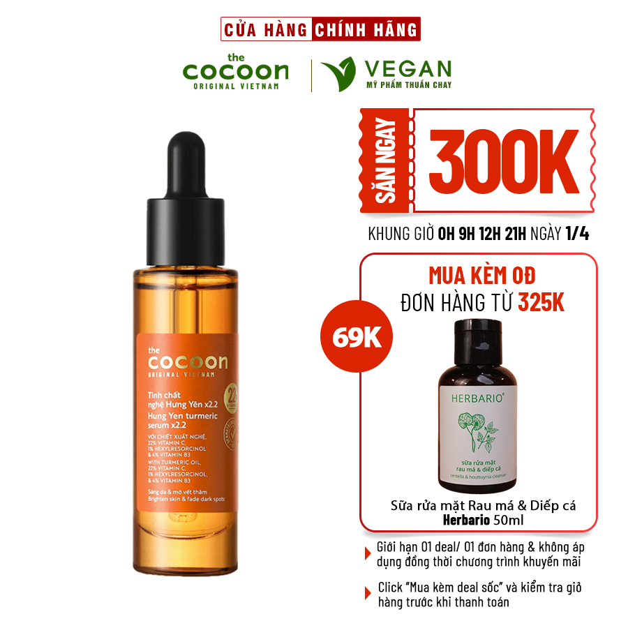 C22 Serum tinh chất nghệ Hưng Yên Cocoon với 22% VTM C 30ml VEGAN Mỹ phẩm Thuần chay