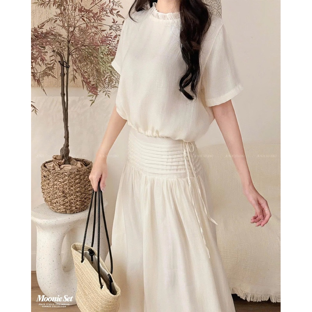 Set tơ be 2 lớp áo + chân váy có size phong cách Hàn Quốc Moonie Set Jeace Studio SET48