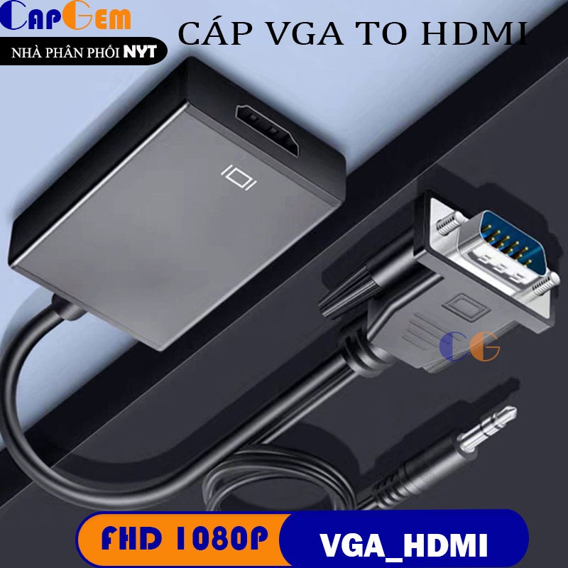 Bộ Cáp Chuyển VGA Sang HDMI Có Âm Thanh | VGA To HDMI Full HD 1080P  (Full Box)_CAPGEM