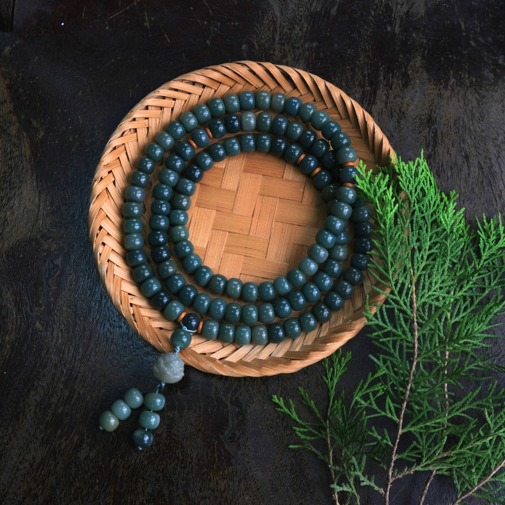 Chuỗi 108 hạt Bồ Đề xanh đậm hình trụ 8x10mm| Bồ Đề Charm| Chuỗi hạt Bồ Đề niệm Phật 108 hạt- Bồ Đề 
