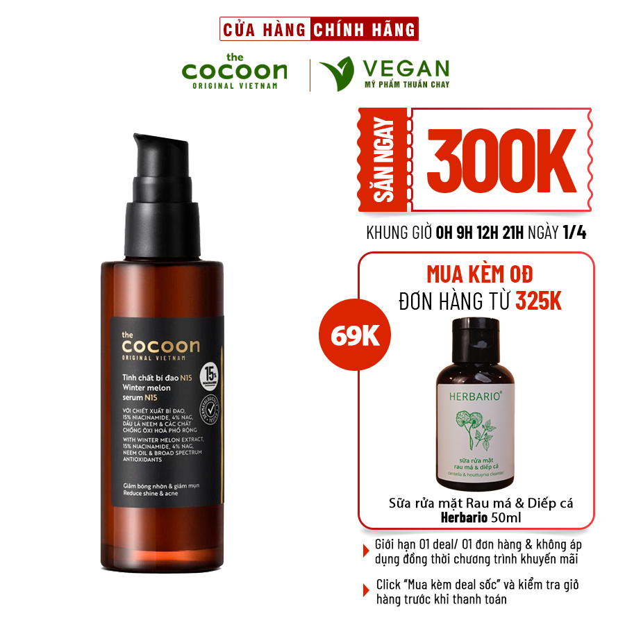 N15 - Serum tinh chất bí đao Cocoon 70ml 15% niacinamide sach mụn - VEGAN - Mỹ phẩm thuần chay
