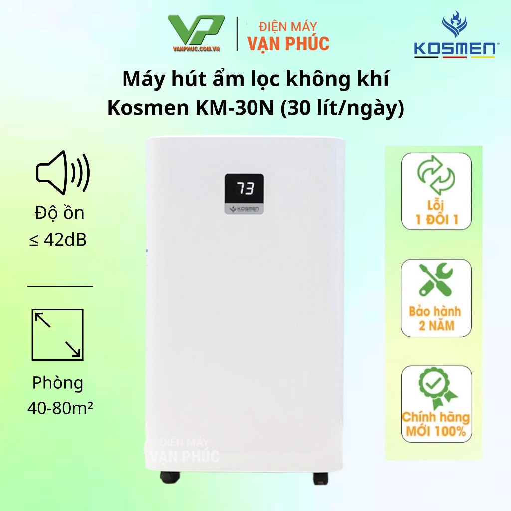 Máy hút ẩm lọc không khí Kosmen KM-30N công suất 30 lít/ngày- Bảo Hành chính hãng 2 năm