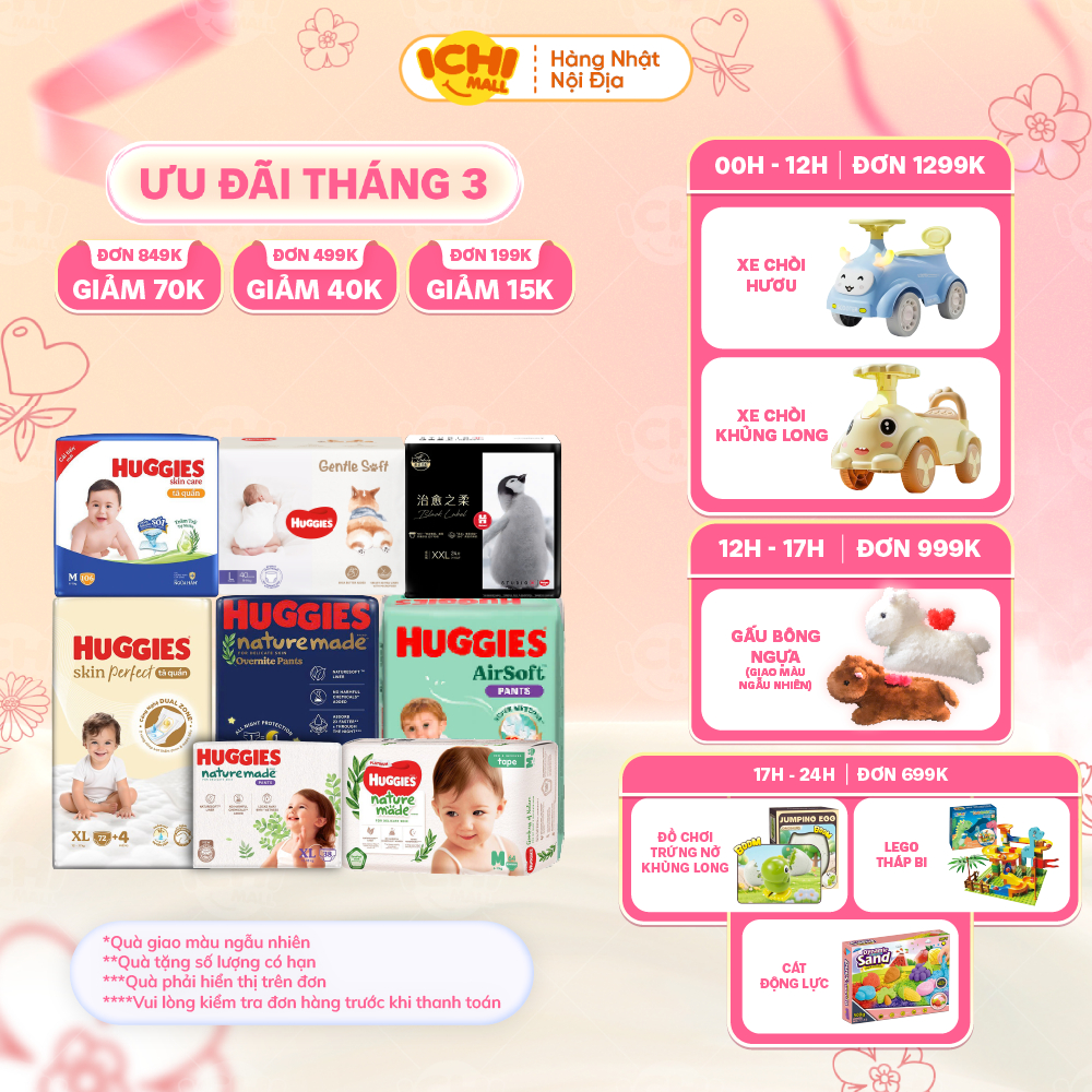 KOL-[SP có voucher Live X]Bỉm dán quần HUGGIES Platinum Nature Made size M58/L44/XL38/XXL26/S82/NB60